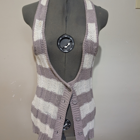 Striped Gray and Cream Sweater Vest - Picture 1 of 3